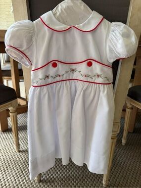 Lullaby Set Dress with Red Piping and Floral Embroidery